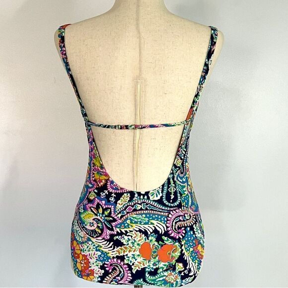 Lauren Ralph Lauren One Piece Paisley Swimsuit 10 Scoop Back Double Straps - Picture 4 of 10